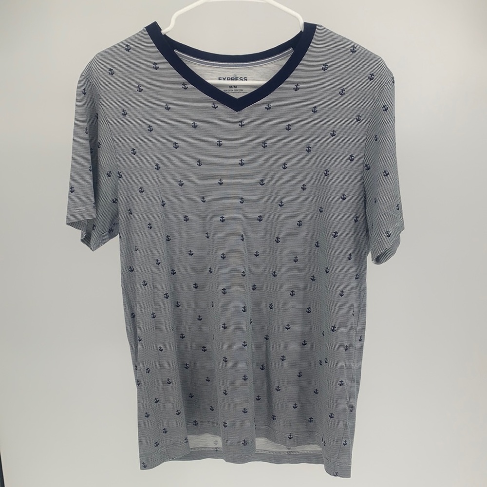 Express Shirt Anchor V Neck Striped 100% Cotton